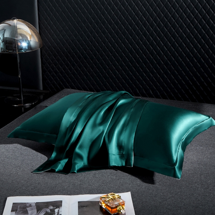 91家纺网 家纺一手货源 找家纺 凯森家纺 重磅纯真丝枕套一对100%桑蚕丝枕芯套美 容丝绸缎面枕头套夏季冰丝枕巾枕头套 孔雀绿
