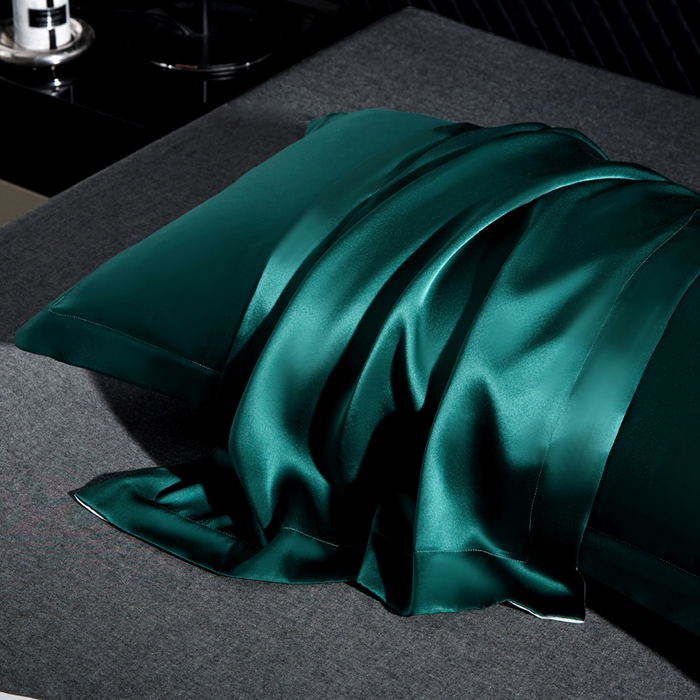 91家纺网 家纺一手货源 找家纺 凯森家纺 重磅纯真丝枕套一对100%桑蚕丝枕芯套美 容丝绸缎面枕头套夏季冰丝枕巾枕头套 孔雀绿