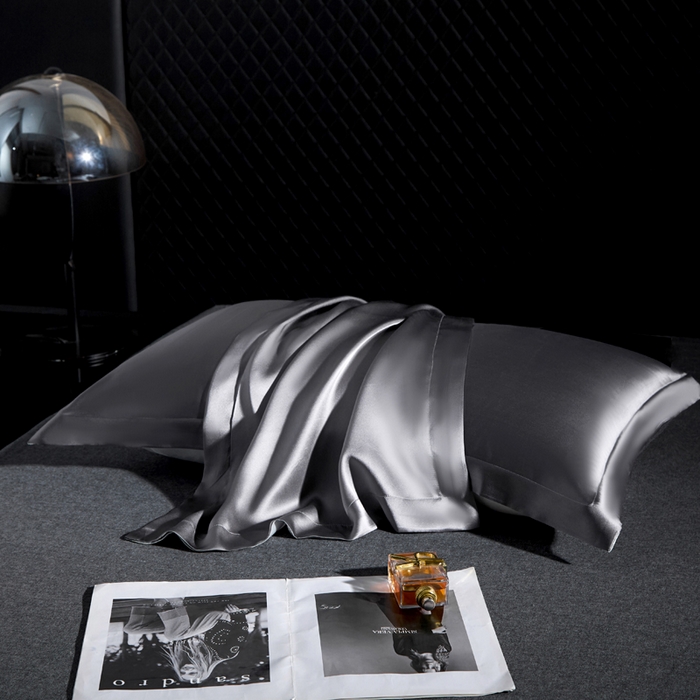 91家纺网 家纺一手货源 找家纺 凯森家纺 重磅纯真丝枕套一对100%桑蚕丝枕芯套美 容丝绸缎面枕头套夏季冰丝枕巾枕头套 金属灰