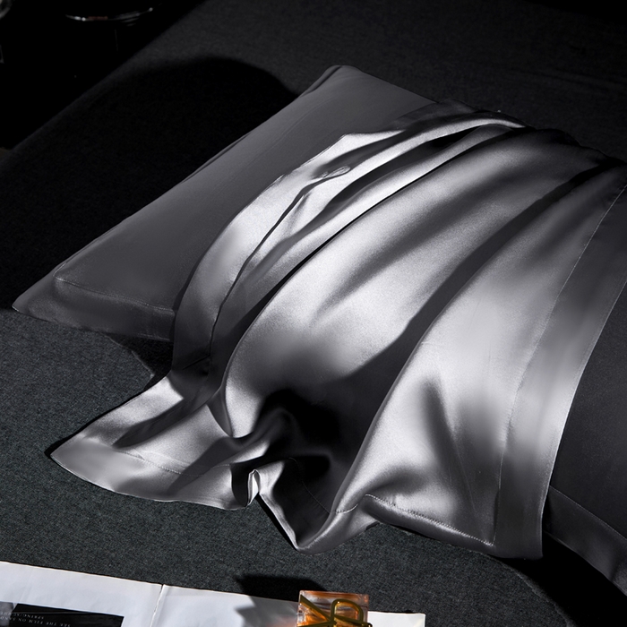 91家纺网 家纺一手货源 找家纺 凯森家纺 重磅纯真丝枕套一对100%桑蚕丝枕芯套美 容丝绸缎面枕头套夏季冰丝枕巾枕头套 金属灰