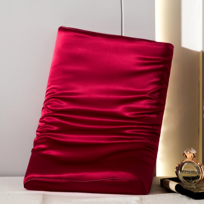 凯森家纺 双面纯真丝乳胶枕套100%桑蚕丝记忆枕枕芯套丝绸缎面成人40x60cm记忆枕枕头套50x30儿童枕套 樱桃红