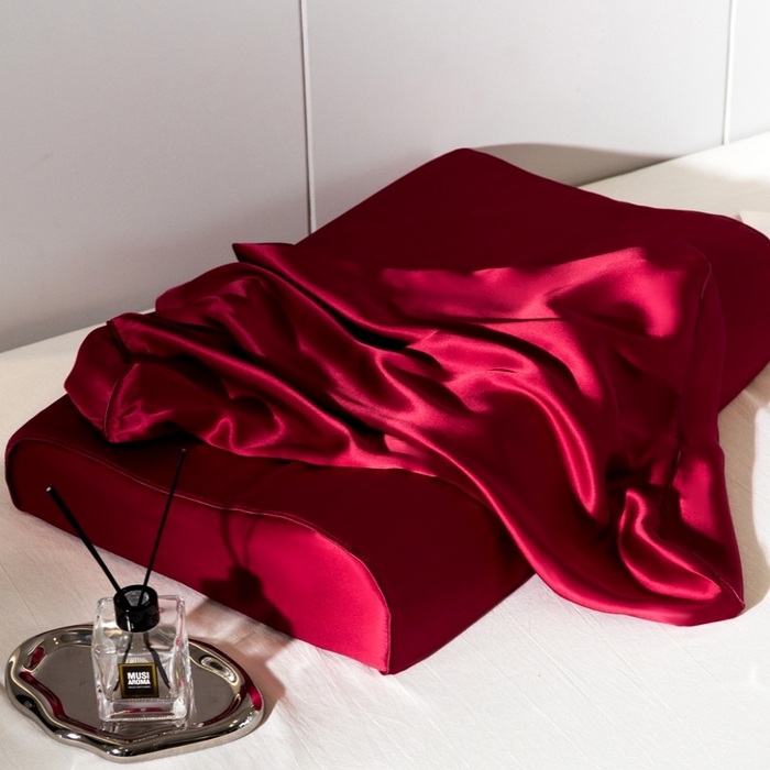 91家纺网 家纺一手货源 找家纺 凯森家纺 双面纯真丝乳胶枕套100%桑蚕丝记忆枕枕芯套丝绸缎面成人40x60cm记忆枕枕头套50x30儿童枕套 樱桃红