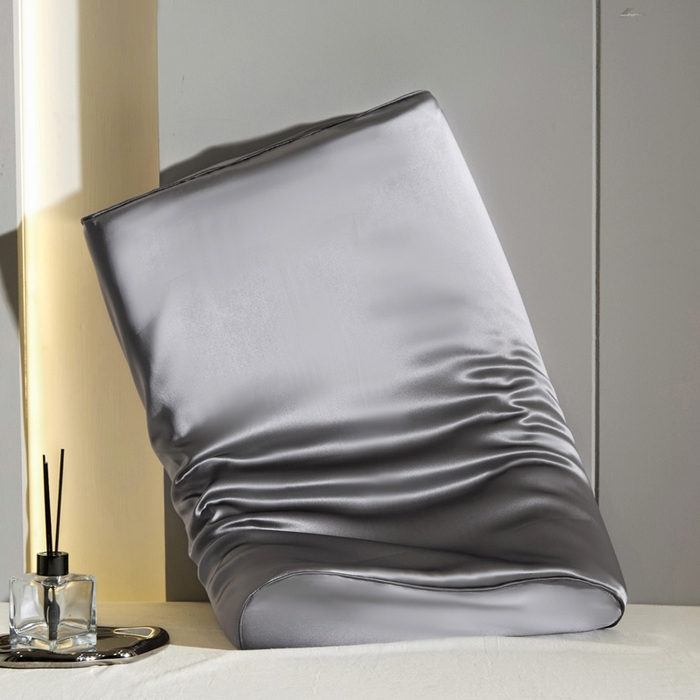 凯森家纺 双面纯真丝乳胶枕套100%桑蚕丝记忆枕枕芯套丝绸缎面成人40x60cm记忆枕枕头套50x30儿童枕套 金属灰