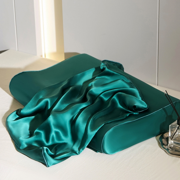 91家纺网 家纺一手货源 找家纺 凯森家纺 双面纯真丝乳胶枕套100%桑蚕丝记忆枕枕芯套丝绸缎面成人40x60cm记忆枕枕头套50x30儿童枕套 孔雀绿