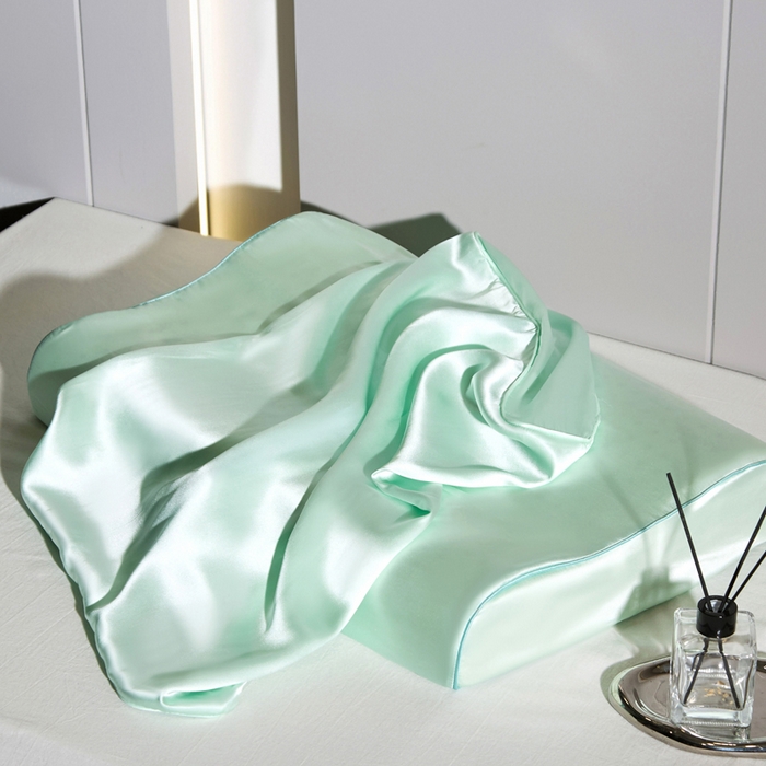 91家纺网 家纺一手货源 找家纺 凯森家纺 双面纯真丝乳胶枕套100%桑蚕丝记忆枕枕芯套丝绸缎面成人40x60cm记忆枕枕头套50x30儿童枕套 牛油果绿