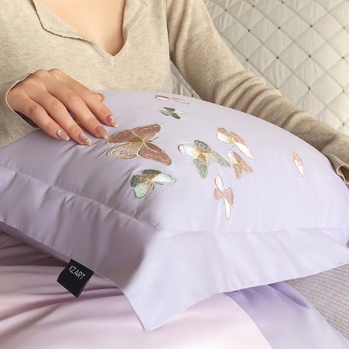 91家纺网 家纺一手货源 找家纺 卡姿家纺 2025新款清新风格刺绣四件套-- 彩蝶 彩蝶-紫