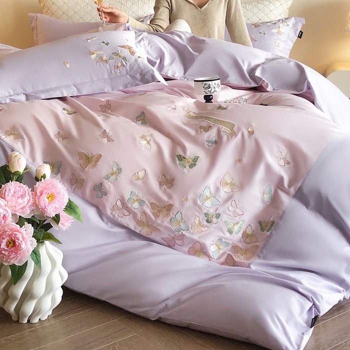 卡姿家纺 2025新款清新风格刺绣四件套-- 彩蝶 彩蝶-紫