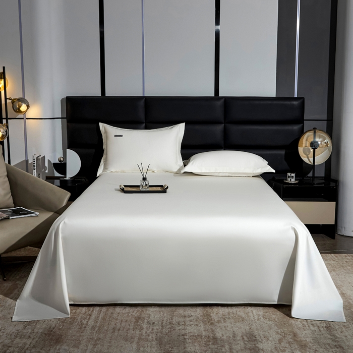 91家纺网 家纺一手货源 找家纺 凯森家纺 高端新疆100支长绒棉床单单件纯棉全棉单双人贡缎加厚被单三件套简约纯色床单床笠 床单-月光白