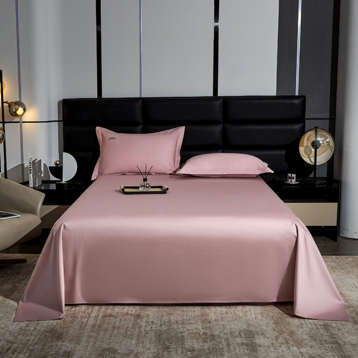 91家纺网 家纺一手货源 找家纺 凯森家纺 高端新疆100支长绒棉床单单件纯棉全棉单双人贡缎加厚被单三件套简约纯色床单床笠 床单-梦幻粉