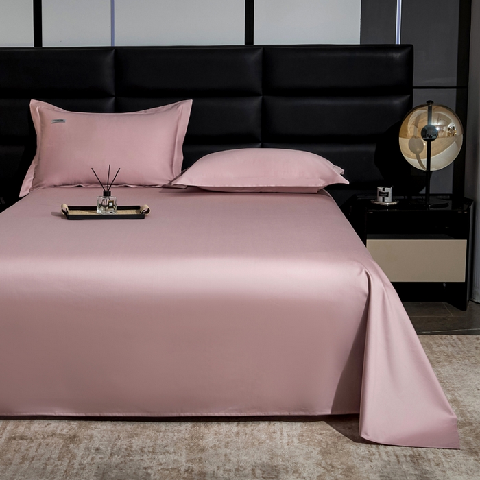 91家纺网 家纺一手货源 找家纺 凯森家纺 高端新疆100支长绒棉床单单件纯棉全棉单双人贡缎加厚被单三件套简约纯色床单床笠 床单-梦幻粉