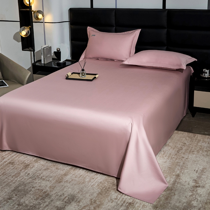 91家纺网 家纺一手货源 找家纺 凯森家纺 高端新疆100支长绒棉床单单件纯棉全棉单双人贡缎加厚被单三件套简约纯色床单床笠 床单-梦幻粉