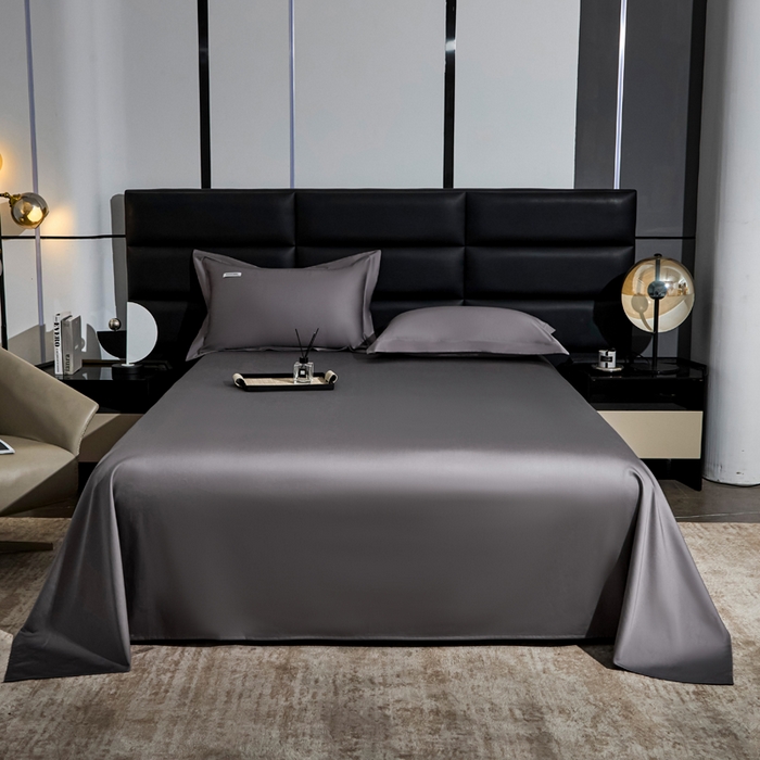 91家纺网 家纺一手货源 找家纺 凯森家纺 高端新疆100支长绒棉床单单件纯棉全棉单双人贡缎加厚被单三件套简约纯色床单床笠 床单-商务灰