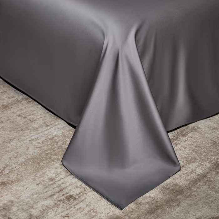 91家纺网 家纺一手货源 找家纺 凯森家纺 高端新疆100支长绒棉床单单件纯棉全棉单双人贡缎加厚被单三件套简约纯色床单床笠 床单-商务灰