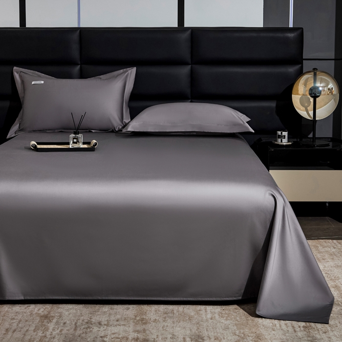 91家纺网 家纺一手货源 找家纺 凯森家纺 高端新疆100支长绒棉床单单件纯棉全棉单双人贡缎加厚被单三件套简约纯色床单床笠 床单-商务灰