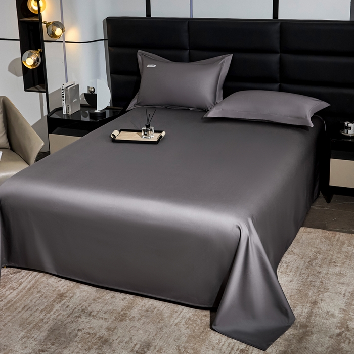 91家纺网 家纺一手货源 找家纺 凯森家纺 高端新疆100支长绒棉床单单件纯棉全棉单双人贡缎加厚被单三件套简约纯色床单床笠 床单-商务灰