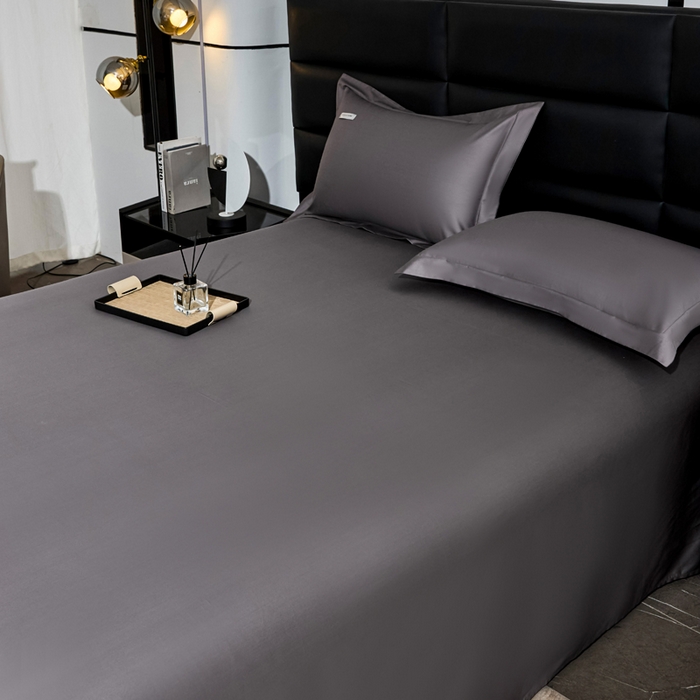 91家纺网 家纺一手货源 找家纺 凯森家纺 高端新疆100支长绒棉床单单件纯棉全棉单双人贡缎加厚被单三件套简约纯色床单床笠 床单-商务灰