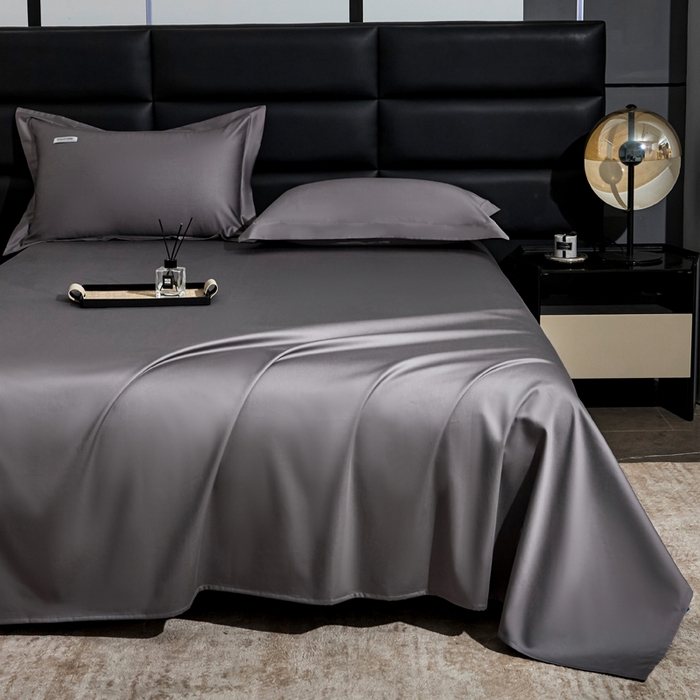 91家纺网 家纺一手货源 找家纺 凯森家纺 高端新疆100支长绒棉床单单件纯棉全棉单双人贡缎加厚被单三件套简约纯色床单床笠 床单-商务灰