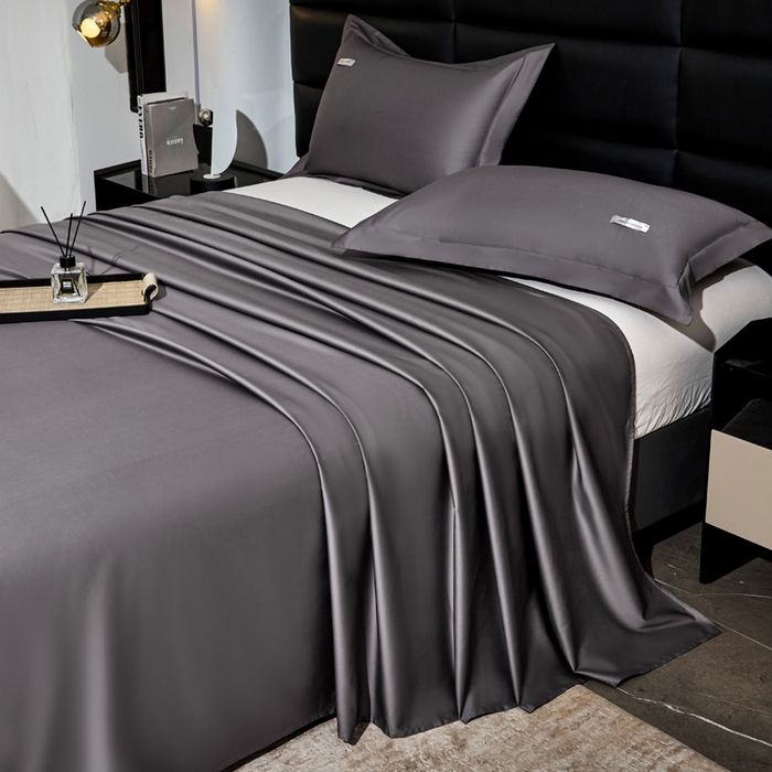 91家纺网 家纺一手货源 找家纺 凯森家纺 高端新疆100支长绒棉床单单件纯棉全棉单双人贡缎加厚被单三件套简约纯色床单床笠 床单-商务灰