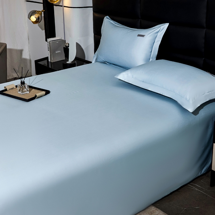 91家纺网 家纺一手货源 找家纺 凯森家纺 高端新疆100支长绒棉床单单件纯棉全棉单双人贡缎加厚被单三件套简约纯色床单床笠 床单-月光蓝