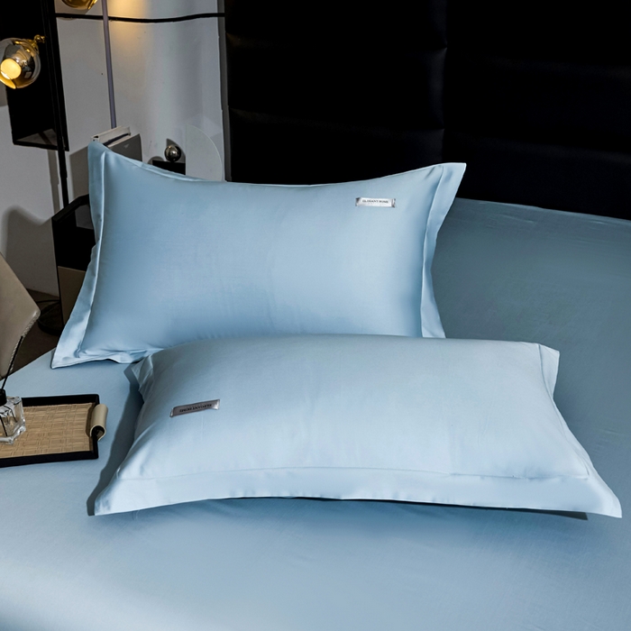 91家纺网 家纺一手货源 找家纺 凯森家纺 高端新疆100支长绒棉床单单件纯棉全棉单双人贡缎加厚被单三件套简约纯色床单床笠 床单-月光蓝