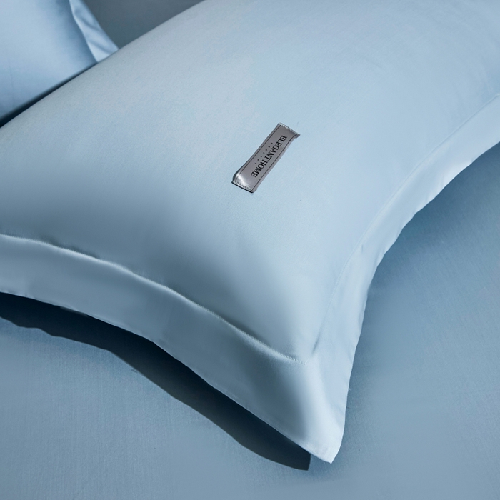 91家纺网 家纺一手货源 找家纺 凯森家纺 高端新疆100支长绒棉床单单件纯棉全棉单双人贡缎加厚被单三件套简约纯色床单床笠 床单-月光蓝