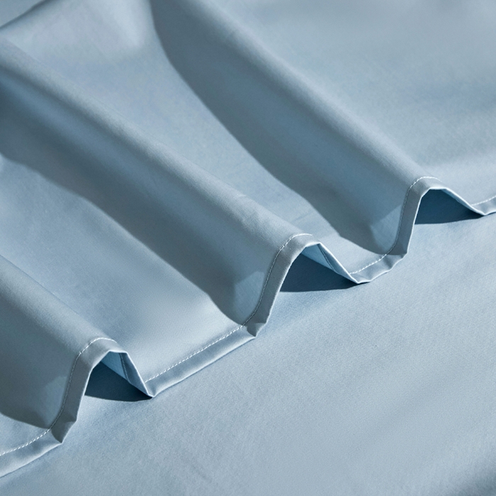 91家纺网 家纺一手货源 找家纺 凯森家纺 高端新疆100支长绒棉床单单件纯棉全棉单双人贡缎加厚被单三件套简约纯色床单床笠 床单-月光蓝