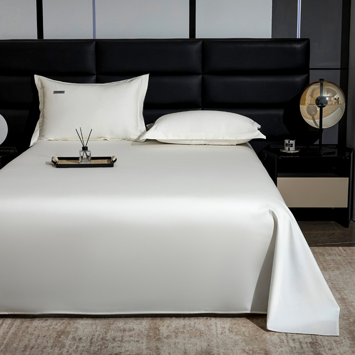 91家纺网 家纺一手货源 找家纺 凯森家纺 高端新疆100支长绒棉床单单件纯棉全棉单双人贡缎加厚被单三件套简约纯色床单床笠 床单-月光白