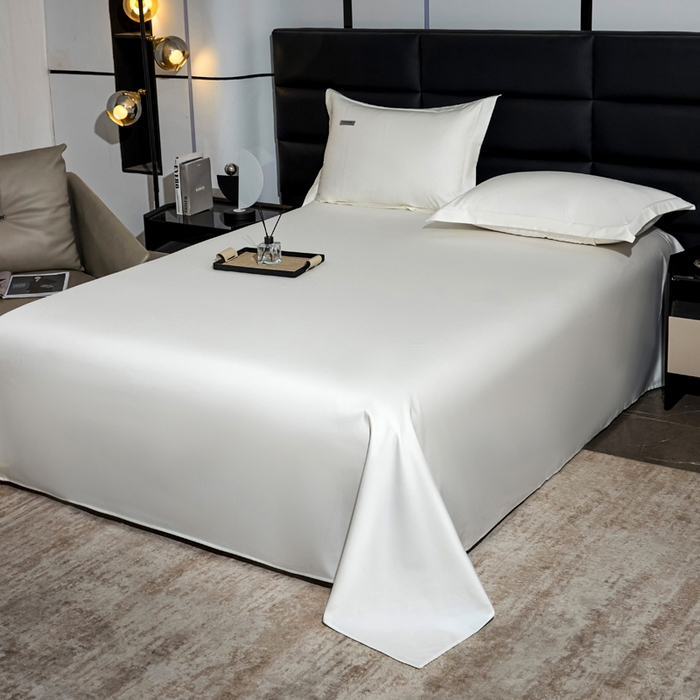 91家纺网 家纺一手货源 找家纺 凯森家纺 高端新疆100支长绒棉床单单件纯棉全棉单双人贡缎加厚被单三件套简约纯色床单床笠 床单-月光白