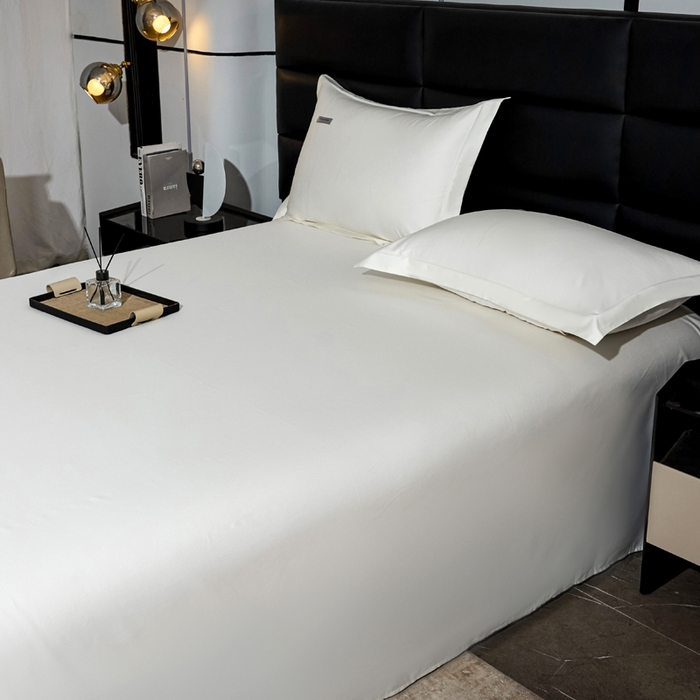 91家纺网 家纺一手货源 找家纺 凯森家纺 高端新疆100支长绒棉床单单件纯棉全棉单双人贡缎加厚被单三件套简约纯色床单床笠 床单-月光白