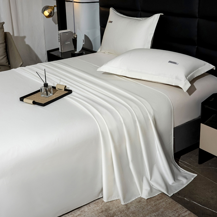 91家纺网 家纺一手货源 找家纺 凯森家纺 高端新疆100支长绒棉床单单件纯棉全棉单双人贡缎加厚被单三件套简约纯色床单床笠 床单-月光白