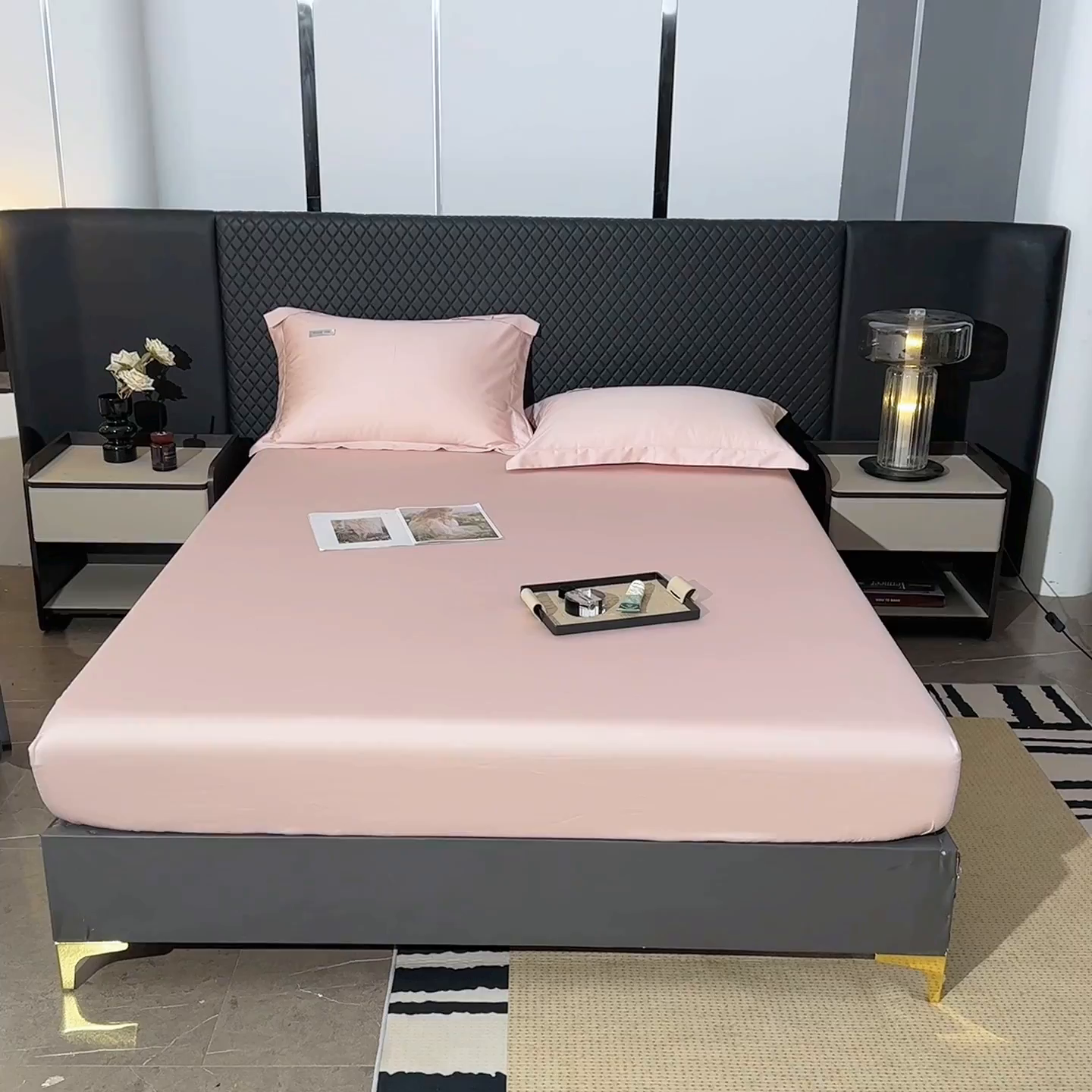 91家纺网 家纺一手货源 找家纺 凯森家纺 高端新疆100支长绒棉床单单件纯棉全棉单双人贡缎加厚被单三件套简约纯色床单床笠 床笠-初荷