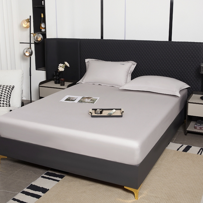 91家纺网 家纺一手货源 找家纺 凯森家纺 高端新疆100支长绒棉床单单件纯棉全棉单双人贡缎加厚被单三件套简约纯色床单床笠 床笠-都市灰