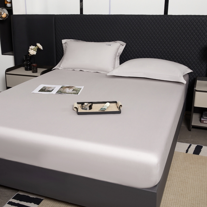 91家纺网 家纺一手货源 找家纺 凯森家纺 高端新疆100支长绒棉床单单件纯棉全棉单双人贡缎加厚被单三件套简约纯色床单床笠 床笠-都市灰