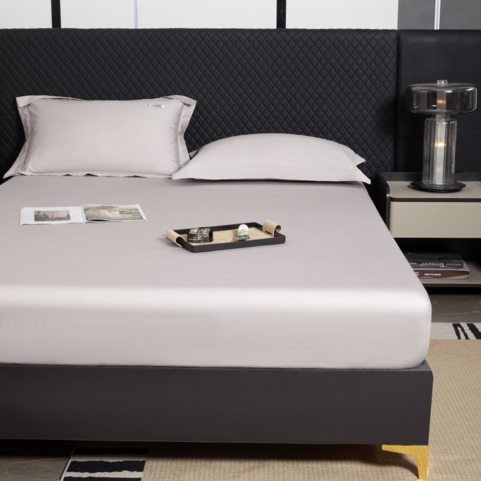 91家纺网 家纺一手货源 找家纺 凯森家纺 高端新疆100支长绒棉床单单件纯棉全棉单双人贡缎加厚被单三件套简约纯色床单床笠 床笠-都市灰