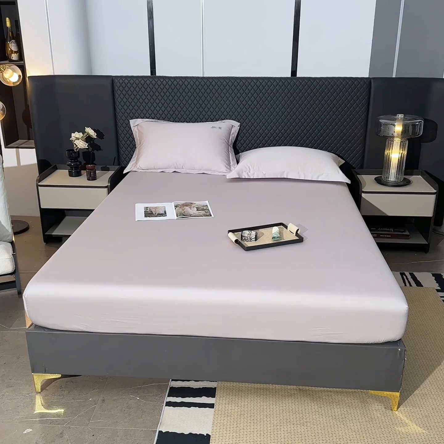 91家纺网 家纺一手货源 找家纺 凯森家纺 高端新疆100支长绒棉床单单件纯棉全棉单双人贡缎加厚被单三件套简约纯色床单床笠 床笠-都市灰