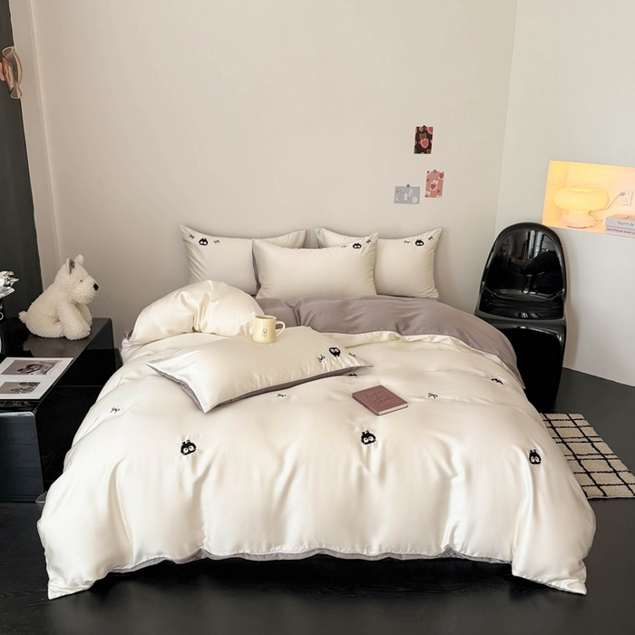 91家纺网 家纺一手货源 找家纺 （总）蜜柚 2025新品60S奥地利兰精天丝小元素刺绣三件套四件套