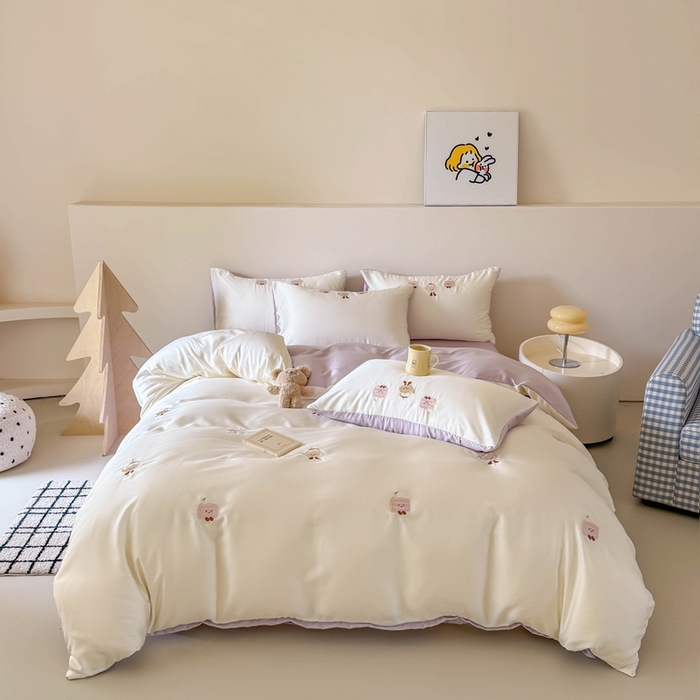 91家纺网 家纺一手货源 找家纺 （总）蜜柚 2025新品60S奥地利兰精天丝小元素刺绣三件套四件套