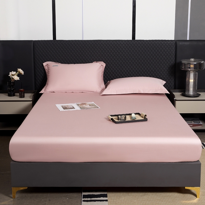 91家纺网 家纺一手货源 找家纺 凯森家纺 高端新疆100支长绒棉床单单件纯棉全棉单双人贡缎加厚被单三件套简约纯色床单床笠 床笠-梦幻粉