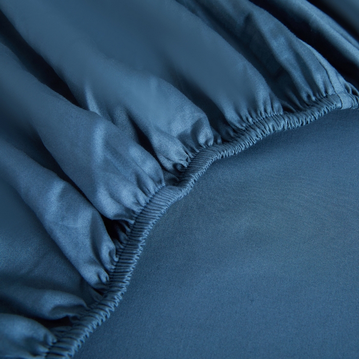 91家纺网 家纺一手货源 找家纺 凯森家纺 高端新疆100支长绒棉床单单件纯棉全棉单双人贡缎加厚被单三件套简约纯色床单床笠 床笠-群青蓝
