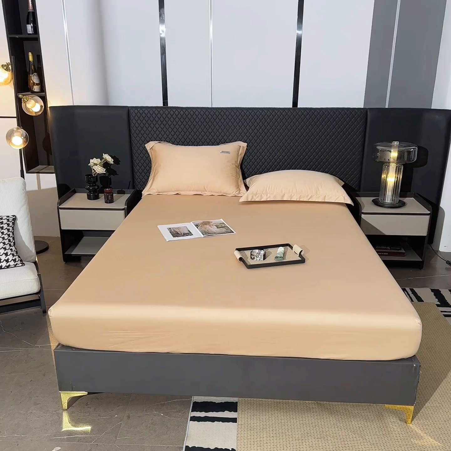 91家纺网 家纺一手货源 找家纺 凯森家纺 高端新疆100支长绒棉床单单件纯棉全棉单双人贡缎加厚被单三件套简约纯色床单床笠 床笠-圣殿驼