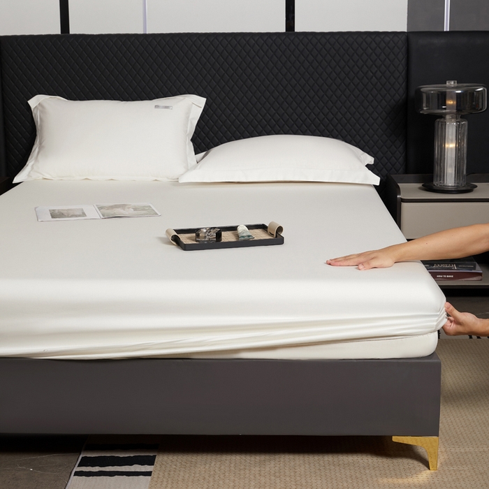 凯森家纺 高端新疆100支长绒棉床单单件纯棉全棉单双人贡缎加厚被单三件套简约纯色床单床笠 床笠-月光白