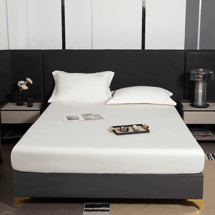 91家纺网 家纺一手货源 找家纺 凯森家纺 高端新疆100支长绒棉床单单件纯棉全棉单双人贡缎加厚被单三件套简约纯色床单床笠 床笠-月光白