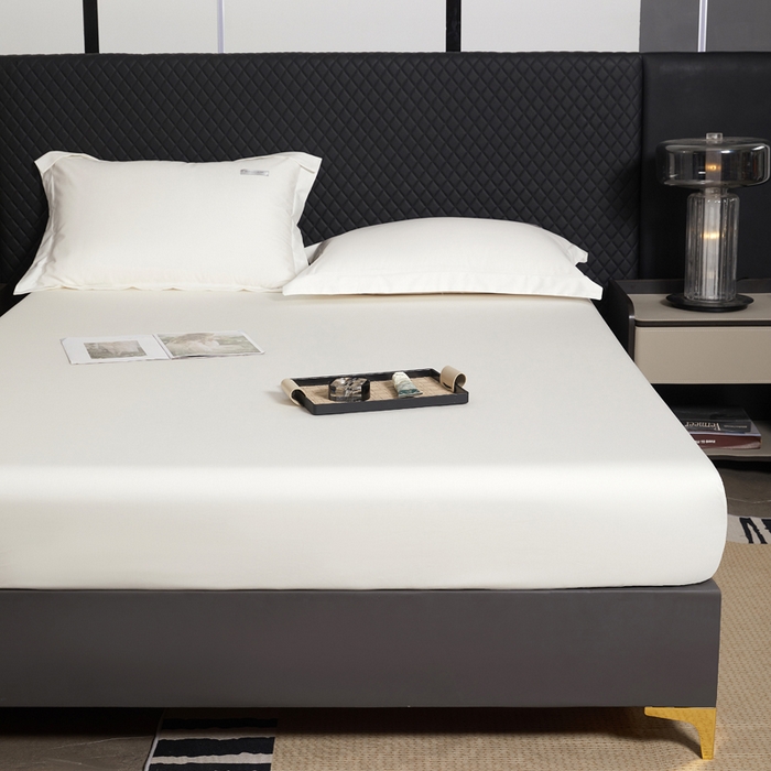 91家纺网 家纺一手货源 找家纺 凯森家纺 高端新疆100支长绒棉床单单件纯棉全棉单双人贡缎加厚被单三件套简约纯色床单床笠 床笠-月光白