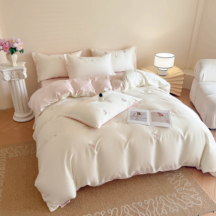 91家纺网 家纺一手货源 找家纺 （总）蜜柚 2025新品60S奥地利兰精天丝小元素刺绣三件套四件套