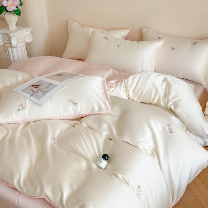 91家纺网 家纺一手货源 找家纺 （总）蜜柚 2025新品60S奥地利兰精天丝小元素刺绣三件套四件套