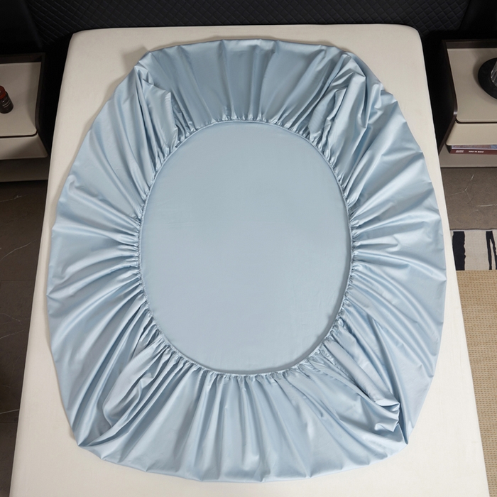 91家纺网 家纺一手货源 找家纺 凯森家纺 高端新疆100支长绒棉床单单件纯棉全棉单双人贡缎加厚被单三件套简约纯色床单床笠 床笠-月光蓝