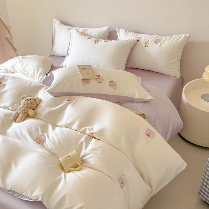 91家纺网 家纺一手货源 找家纺 蜜柚 2025新品60S奥地利兰精天丝小元素刺绣三件套四件套 三明治茶杯-紫