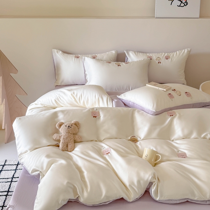 91家纺网 家纺一手货源 找家纺 蜜柚 2025新品60S奥地利兰精天丝小元素刺绣三件套四件套 三明治茶杯-紫