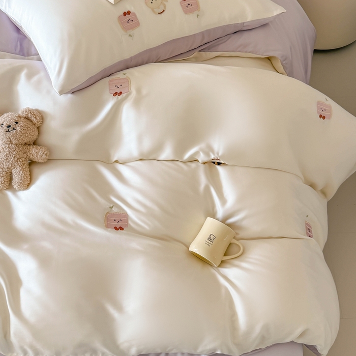 91家纺网 家纺一手货源 找家纺 蜜柚 2025新品60S奥地利兰精天丝小元素刺绣三件套四件套 三明治茶杯-紫