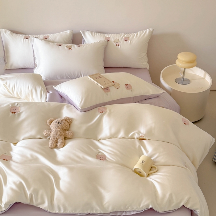 91家纺网 家纺一手货源 找家纺 蜜柚 2025新品60S奥地利兰精天丝小元素刺绣三件套四件套 三明治茶杯-紫